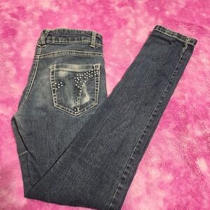 F&F Women's Jeans Blue Wash‎ Embellished Pocket Skinny Leg Stretch Denim 26x30
